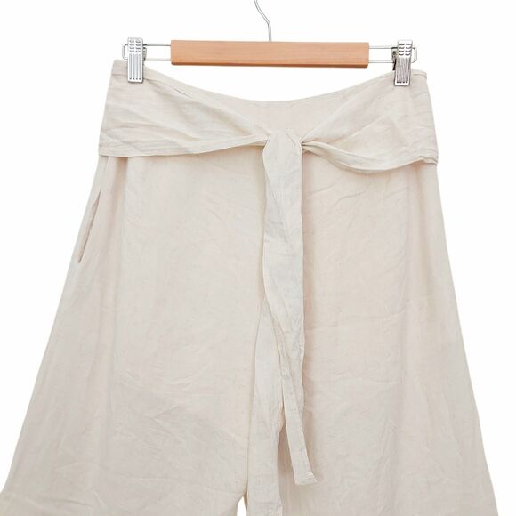 ILLA ILLA Wide Leg Back Bow Pants Womens Small Beige Front Button Pleated Boho - Picture 8 of 12